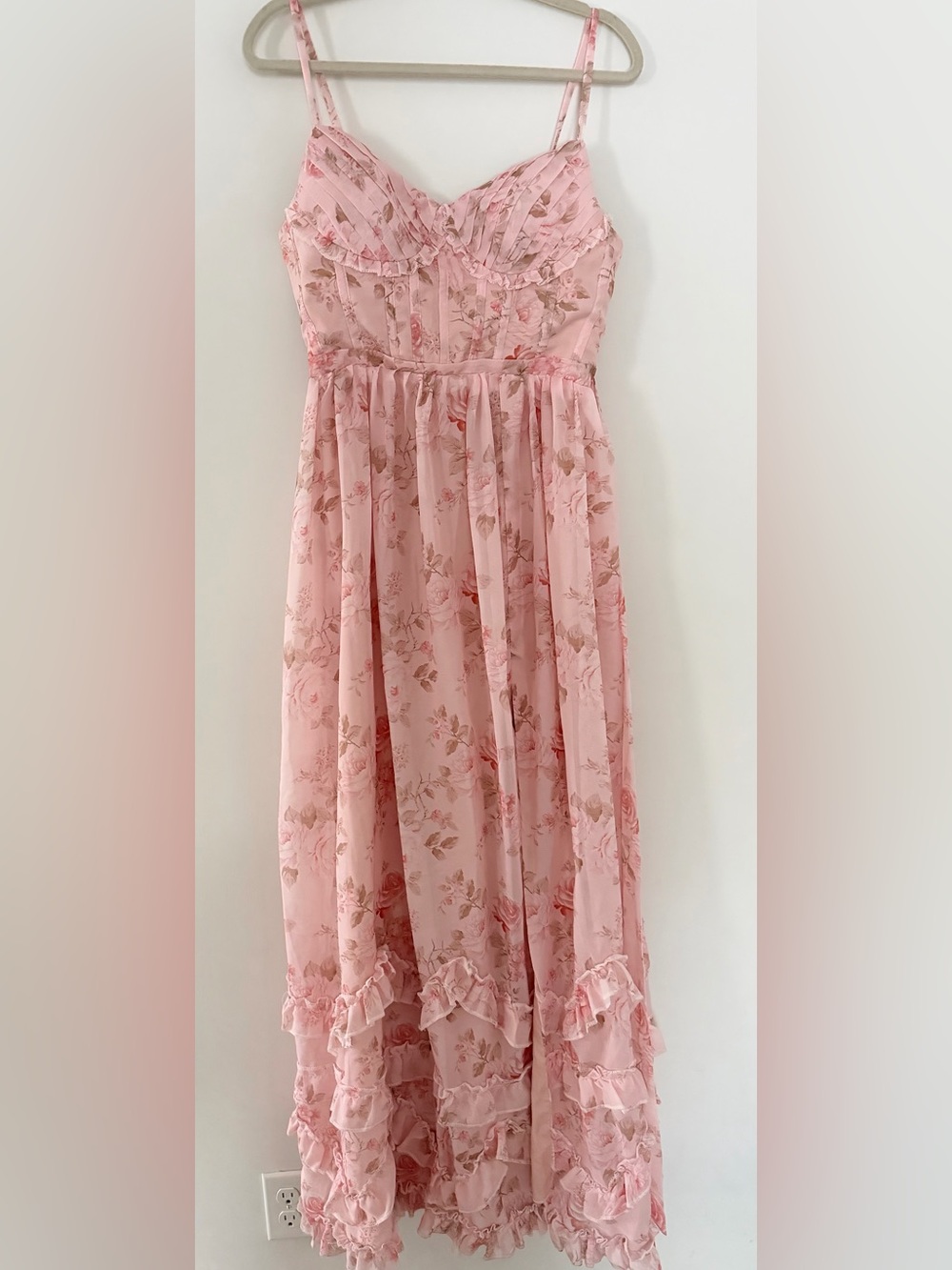 Romantic Soft Pink Floral Maxi Dress Senior Photo Wedding Guest Sz 6 Like New